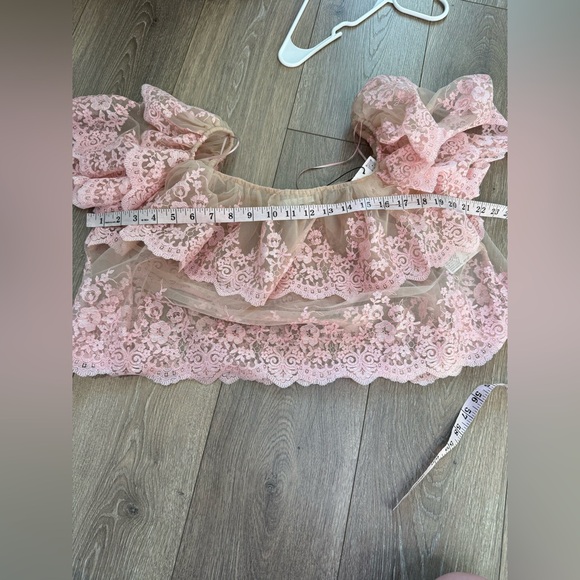 Zara Pink Lace Off-Shoulder Embroidered Crop Top - Picture 12 of 13